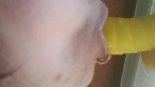 Goth with piercings gives up close blowjob 