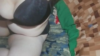Goth strips and fucks herself in bed
