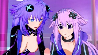 Hyperdimension Neptunia - Futa Purple StepSister X Purple Heart and StepAdult Neptune Threesome Hent