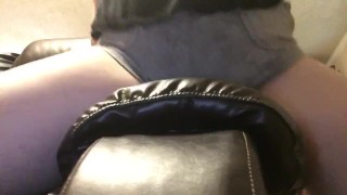 Busty teen humps couch armrest 