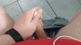 Chub has cheeky wank in friends bathroom