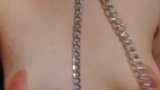 Daddy Bought Tiny Titties Camgirl Nipple Clamp Collar Purple Lingerie