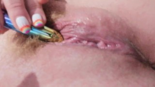 Getting my pussy dripping wet playing with my rainbow bullet