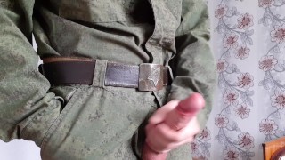 Russian soldier masturbates his huge cock, he really wants to fuck your tight ass hole