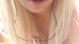 Blonde Big Fake Boobs Tanning Outside Smoking a Cig Playing with My Wet Pussy 
