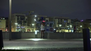 Deep Evening - Russian Jeny Smith walks in public in transparent pantyhose without panties