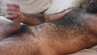 Horny hairy bearded play with his dick
