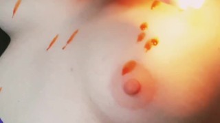 first time dripping hot candle wax on my little tits