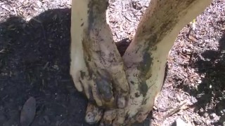 Shaky Cell Video Hairy filthy Garden Girl Feet Foot Plays in Dirt Outside Hairy Slut PinkMoonLust 