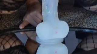 Reverse cowgirl riding my suction cup dildo