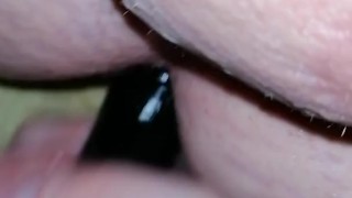 Fucking my tight young virgin boy pussy with a black dildo