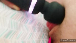 using a wand to make my t-dick cum