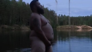 Big bear masturbating in lake