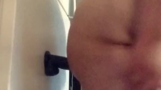 Fat Mexican boy chokes on black dildo