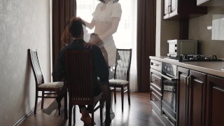 Femdom Horny Maid Fucks Her Boss's Ass with Strap On