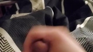 Stroking my cock.