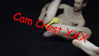 Cam Crest Spanks Himself in a Yellow Jockstrap