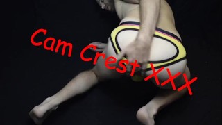 Cam Crest Spanks Himself in a Yellow Jockstrap