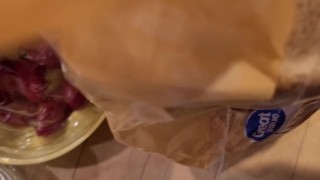 Pov sandwich preperation. I offer you the sandwich and eat it in front of you.