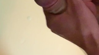 Vigorous dick massage then cum fountain