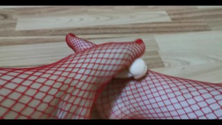 8 Inch Dildo FootJob Red Stockings Red Toes Homemade