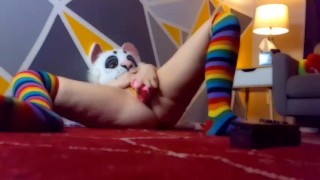A Horny Nori Takes an Ika Dildo in her WET pussy in her Golden Bikini and Thigh Highs until She Cums