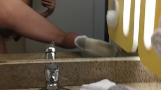 Guy Butt Play and Cock Stroking - Hotel Bathroom