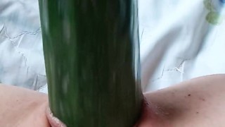 Girl masturbating with big cucumber. Lina Moore