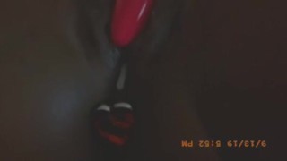 Ebony vibrator & butt plug creampie