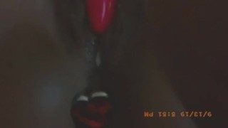 Ebony vibrator & butt plug creampie