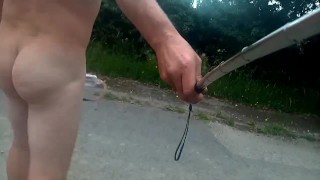 Penis pump and ball weights nude in public 