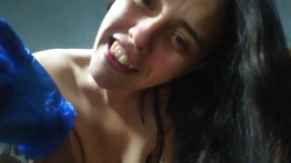 Blue Latex Glove Spit Wet BLACK DILDO HANDJOB Nasty DIRTY TALK Quarantine Pandemic Social Distance