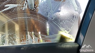 Public Car Wash Tease - May I wash your car, sir?