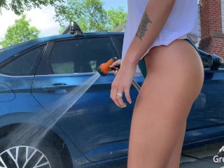 Public Car Wash Tease - May I wash your car, sir?