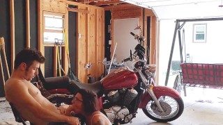 Horny MILF Face Fucked and Bent Over Creampie in Garage