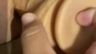 Ass fucking my whore with large toy while pussy is being pumped 