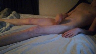 Moaning while cumming hard with shaved cock