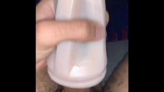 Teen plays with his new fleshlight