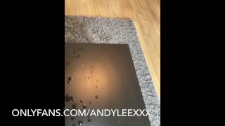 Straight hunk Andy Lee with one of his infamous cum loads over table 