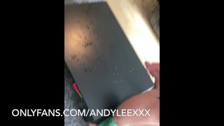 Straight hunk Andy Lee with one of his infamous cum loads over table 