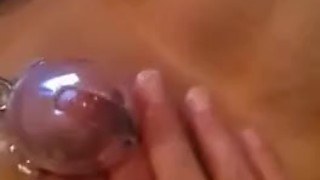 Playing with hubby's caged dick