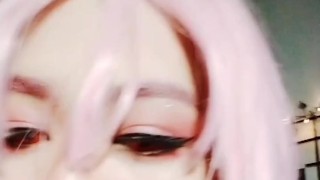 Trap Cosplayer sucking BBC DILDO
