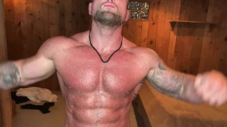 Cocky Oiled Up Muscle Bear Flexes You!