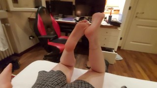 Blowjob showing feet, footjob cum on feet , self foot worship. (trailer)