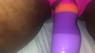 Dildo makes my pierced hairy pussy soak bed and panties