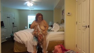 BBW nurse Vicki strips and puts on a dress quick change