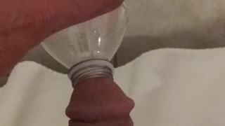 Daddy Dick Pissing In Water Bottle Playing With My Cock On Bed Edge