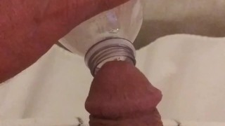 Daddy Dick Pissing In Water Bottle Playing With My Cock On Bed Edge