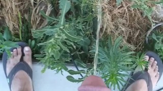 Norwegian Daddy Dick Taking A Piss Outside With Sandals On Half Naked