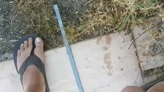 Daddy Dick Taking A Piss Outside In Lose Underwear And Sandals